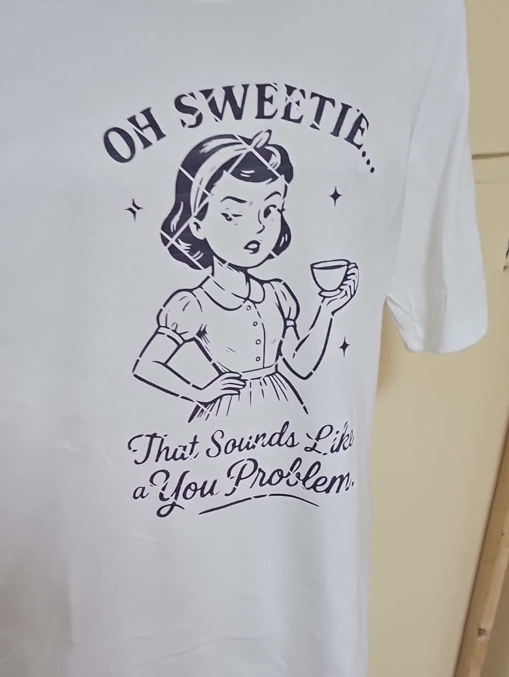 Source Unknown White Short Sleeve Tee with Black Retro Graphic